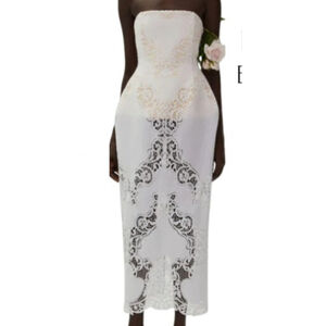Magda Butrym Strapless Midi Dress • White Lace Cutout • Size 36 • New With Tags